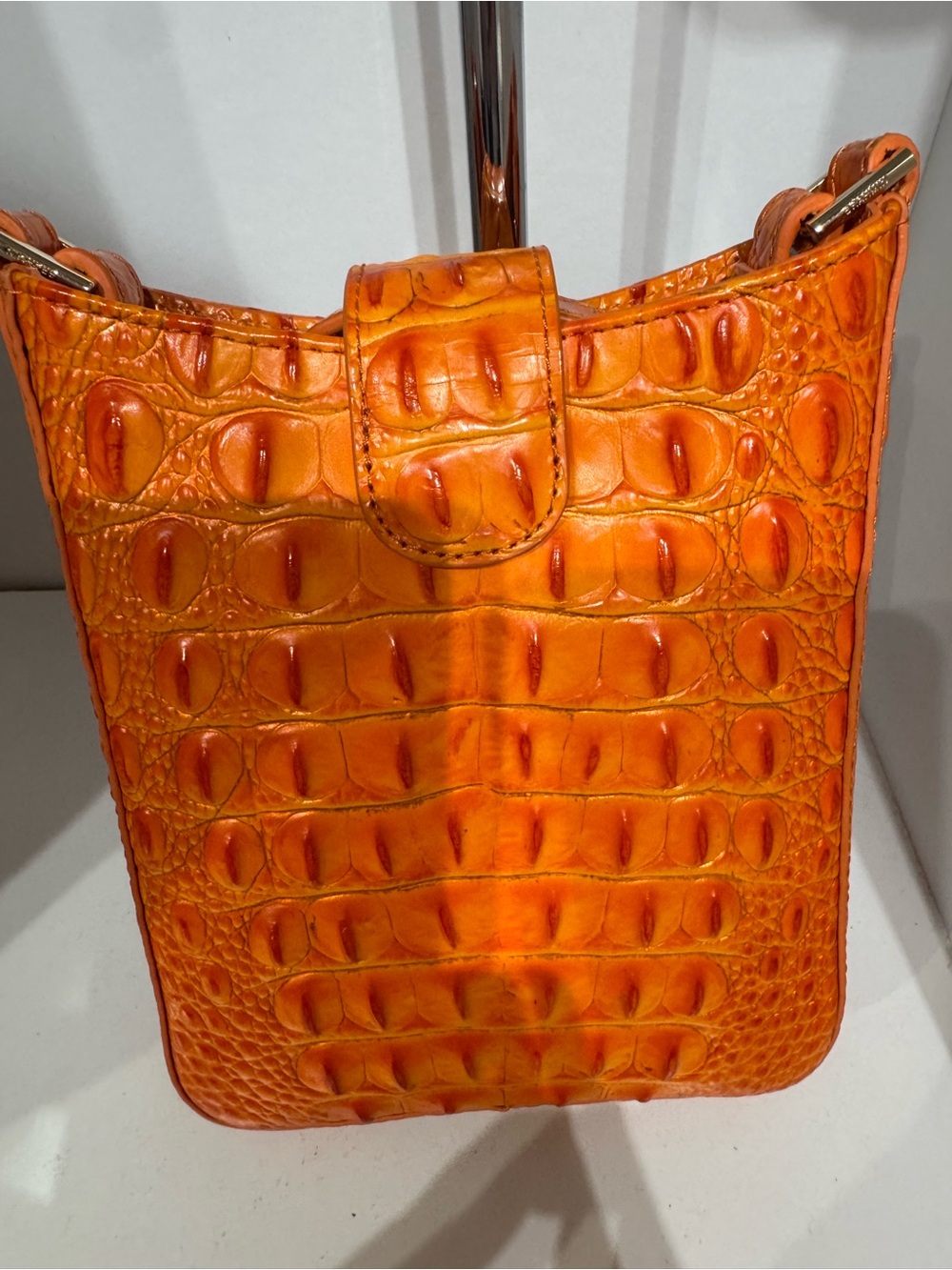Brahmin Marley Orange Croc-Embossed Leather Crossbody - Picture 2 of 3